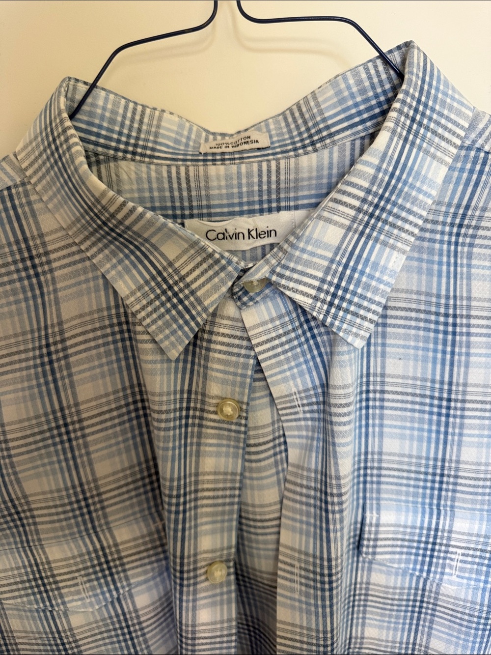 Calvin Klein Light Blue & White Plaid Button-Down Shirt
